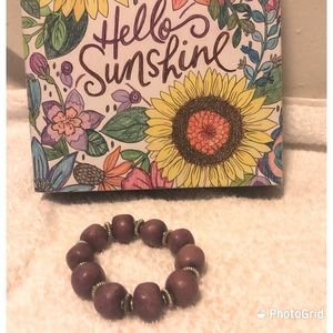 Purple Pebble like Stone with Silver Spacers Elastic Stretch Bracelet